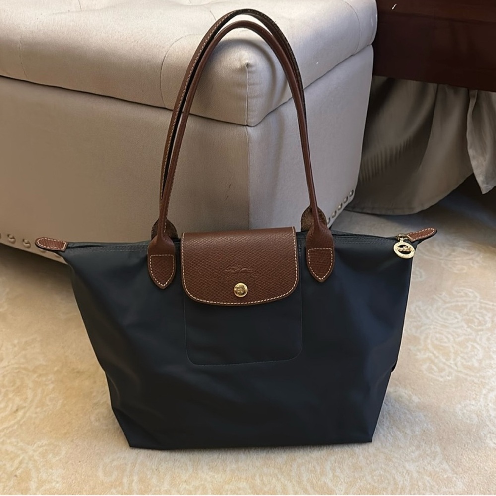 Longchamp Black and Brown Tote with Leather Accents